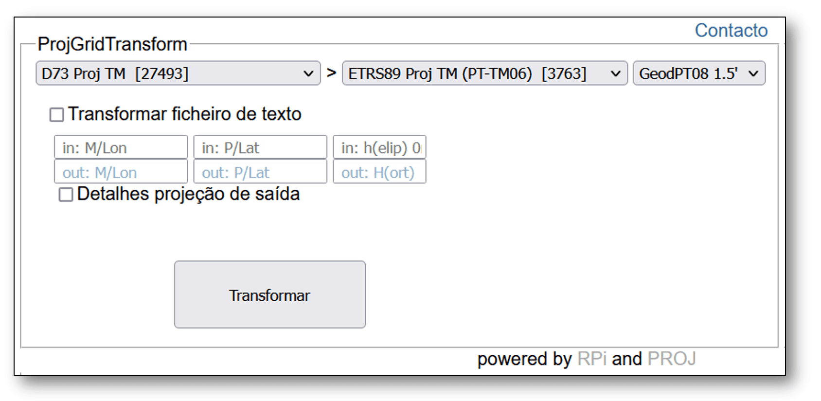 Web interface for coordinate transformations